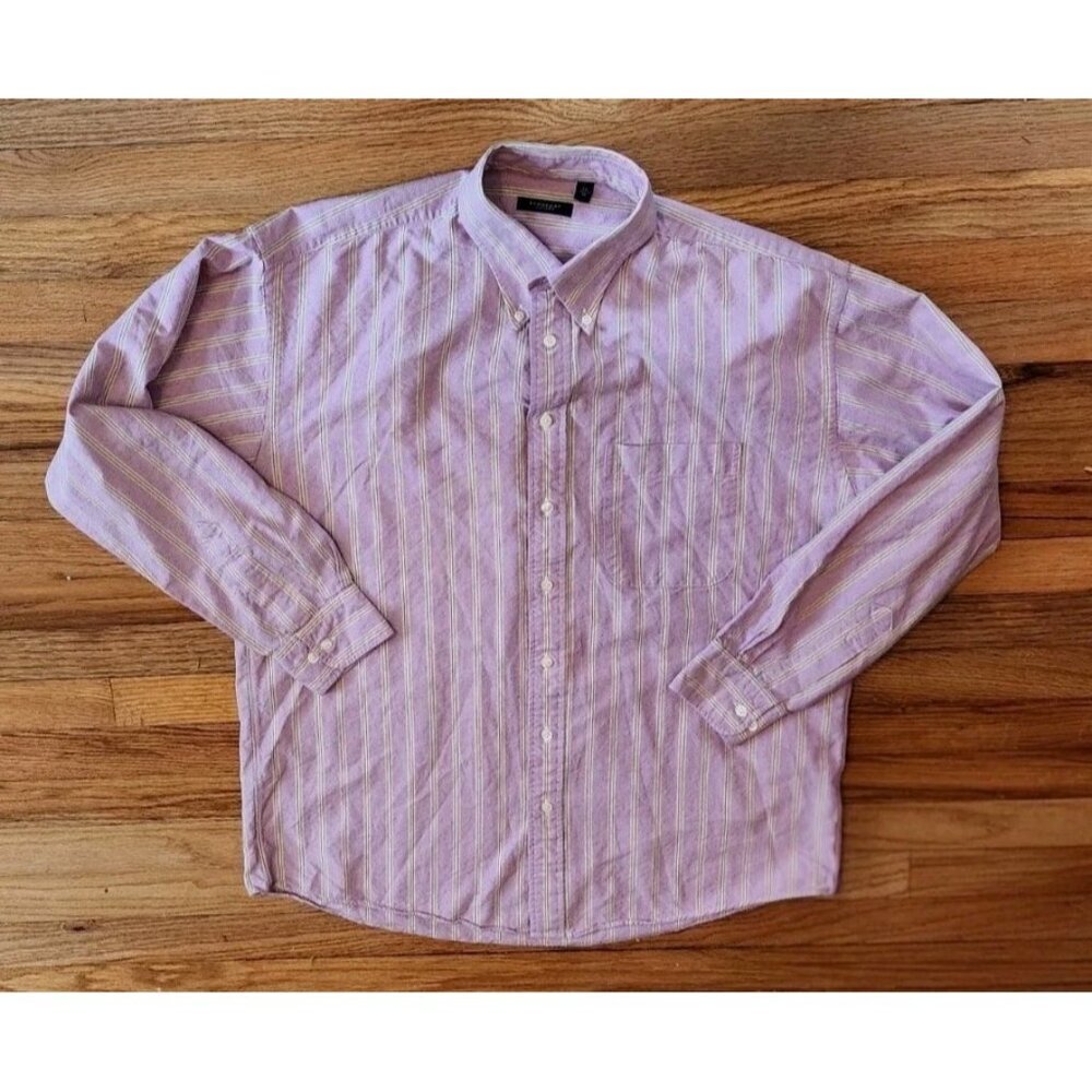 Burberry London Purple Pink Striped Long Sleeve Button Down Shirt Cotton XL